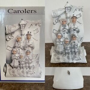 Vtg White Silver Ceramic Angel Carolers Tabletop Figurine Music Box Lincolnshire